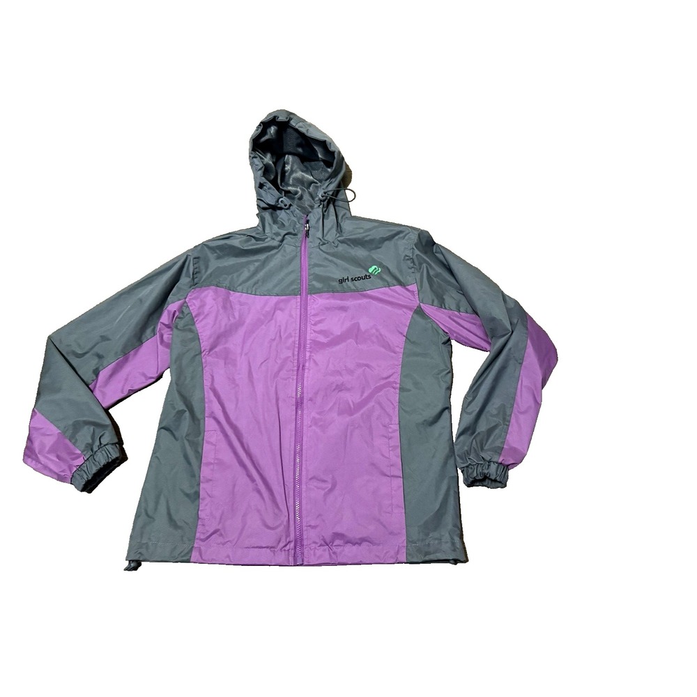 Girl Scouts Women's Windbreaker Hooded Jacket‎ Size M Gray & Purple Water Proof